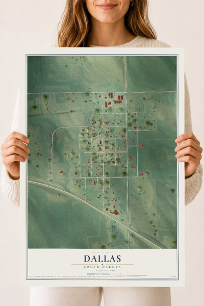 Map of Dallas, South Dakota, 18 x 24 inch unframed archival matte print