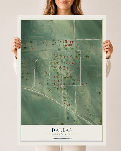 Map of Dallas, South Dakota, 24 x 36 inch unframed archival matte print