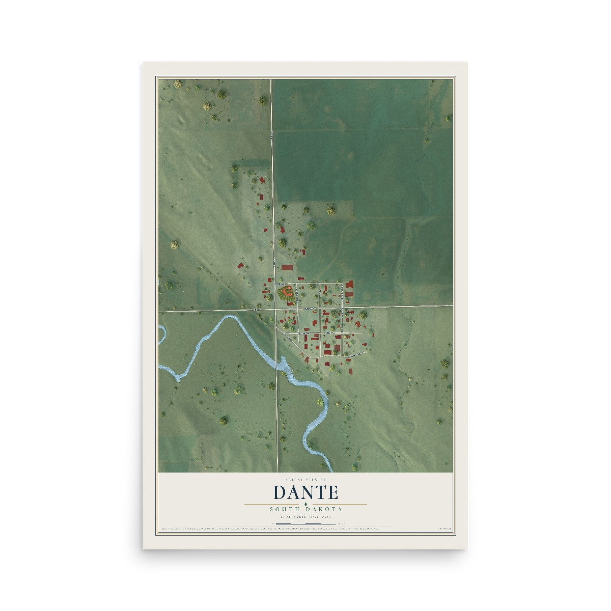 Map of Dante, South Dakota, 12 x 18 inch unframed archival matte print