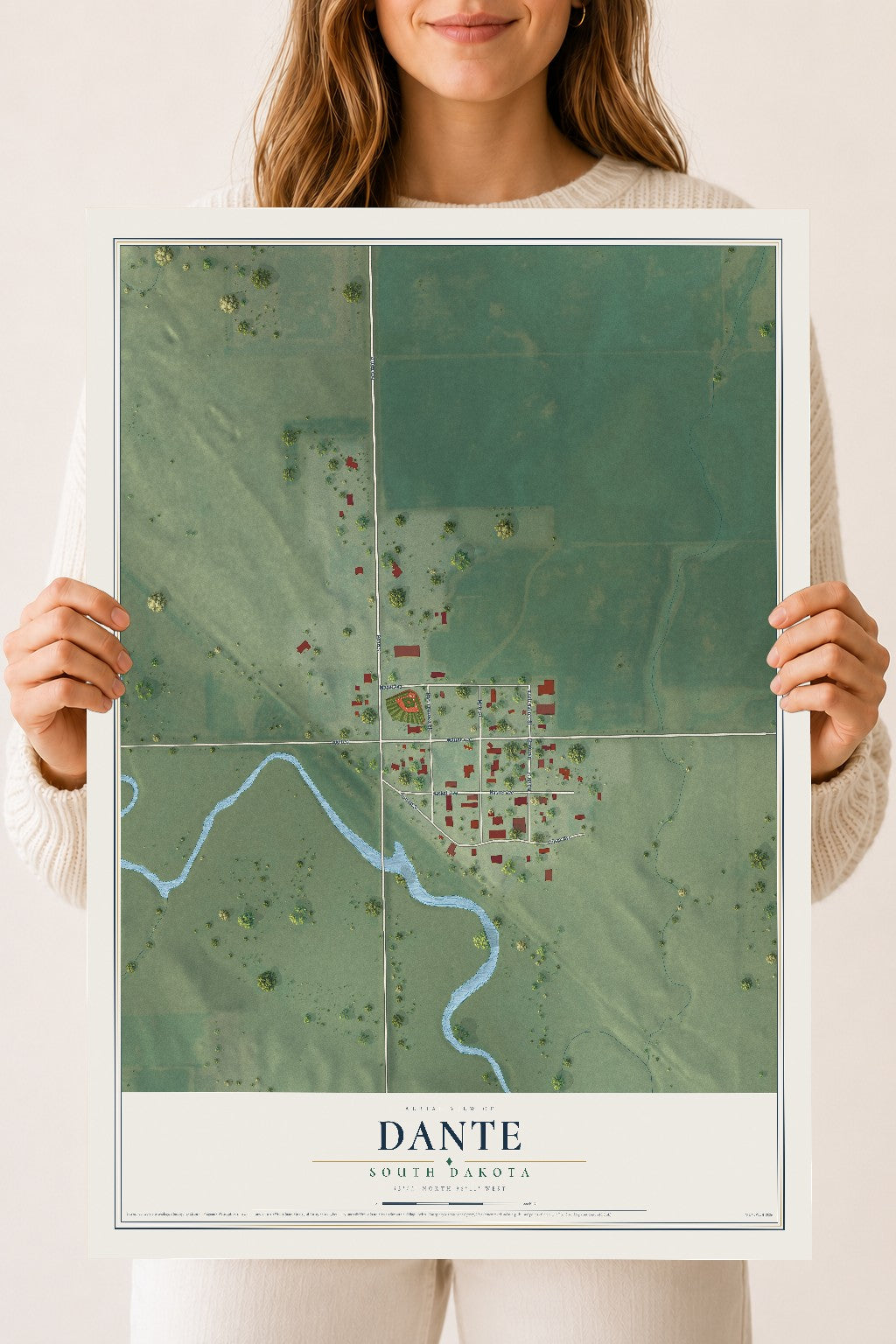 Map of Dante, South Dakota, 18 x 24 inch unframed archival matte print