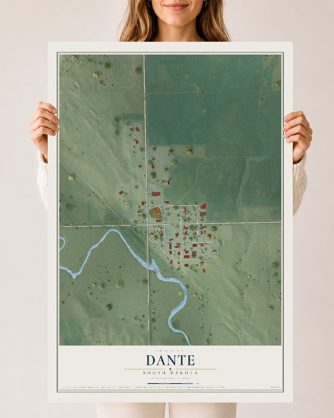 Map of Dante, South Dakota, 24 x 36 inch unframed archival matte print