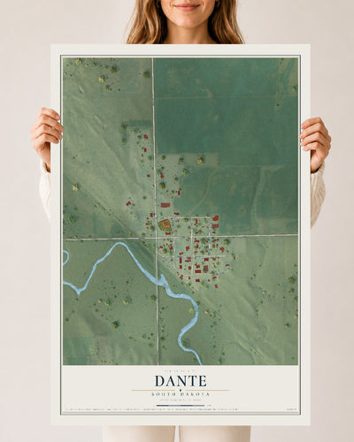 Map of Dante, South Dakota, 24 x 36 inch unframed archival matte print