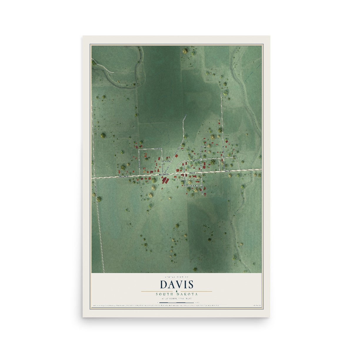 Map of Davis, South Dakota, 12 x 18 inch unframed archival matte print