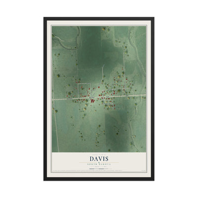 Map of Davis, South Dakota, 12 x 18 inch print in a black wood frame