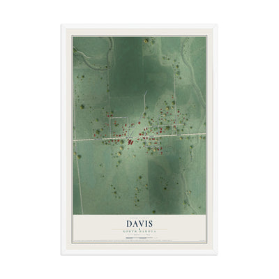 Map of Davis, South Dakota, 12 x 18 inch print in a white wood frame
