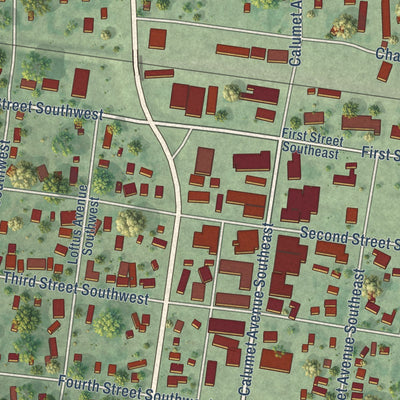 Close-up of the map of De Smet, South Dakota print showing street and building detail