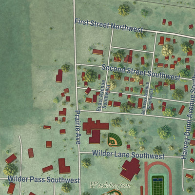 Second close-up of the map of De Smet, South Dakota print showing more streets and buildings