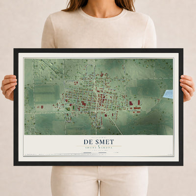 Map of De Smet, South Dakota, 12 x 18 inch print in a black wood frame