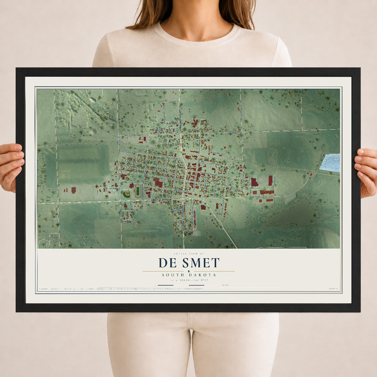 Map of De Smet, South Dakota, 18 x 24 inch print in a black wood frame