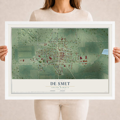 Map of De Smet, South Dakota, 18 x 24 inch print in a white wood frame