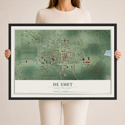 Map of De Smet, South Dakota, 24 x 36 inch print in a black wood frame
