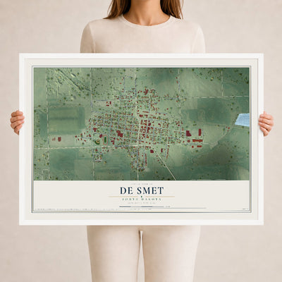 Map of De Smet, South Dakota, 24 x 36 inch print in a white wood frame