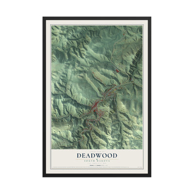 Map of Deadwood, South Dakota, 12 x 18 inch print in a black wood frame