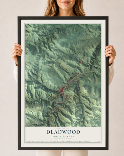 Map of Deadwood, South Dakota, 24 x 36 inch print in a black wood frame