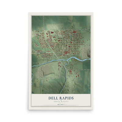 Map of Dell Rapids, South Dakota, 12 x 18 inch unframed archival matte print