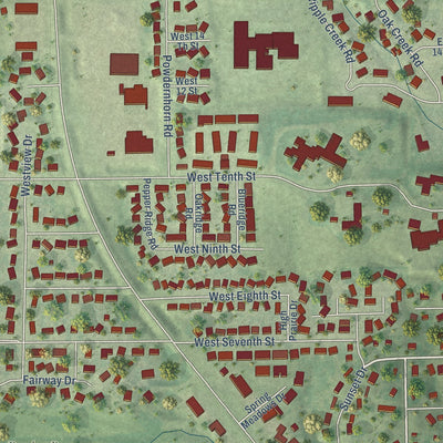 Second close-up of the map of Dell Rapids, South Dakota print showing more streets and buildings