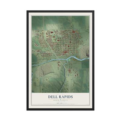 Map of Dell Rapids, South Dakota, 12 x 18 inch print in a black wood frame