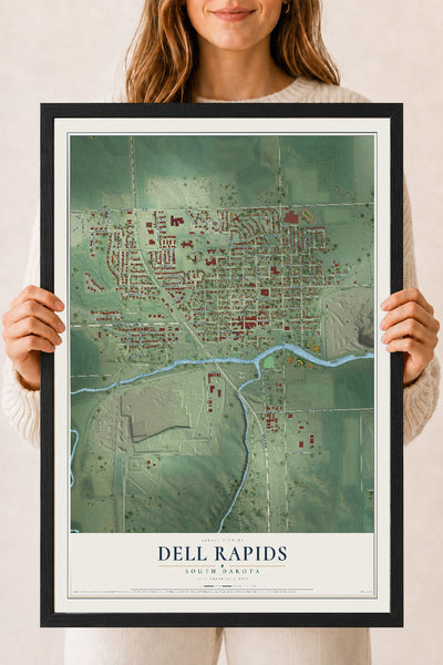 Map of Dell Rapids, South Dakota, 18 x 24 inch print in a black wood frame