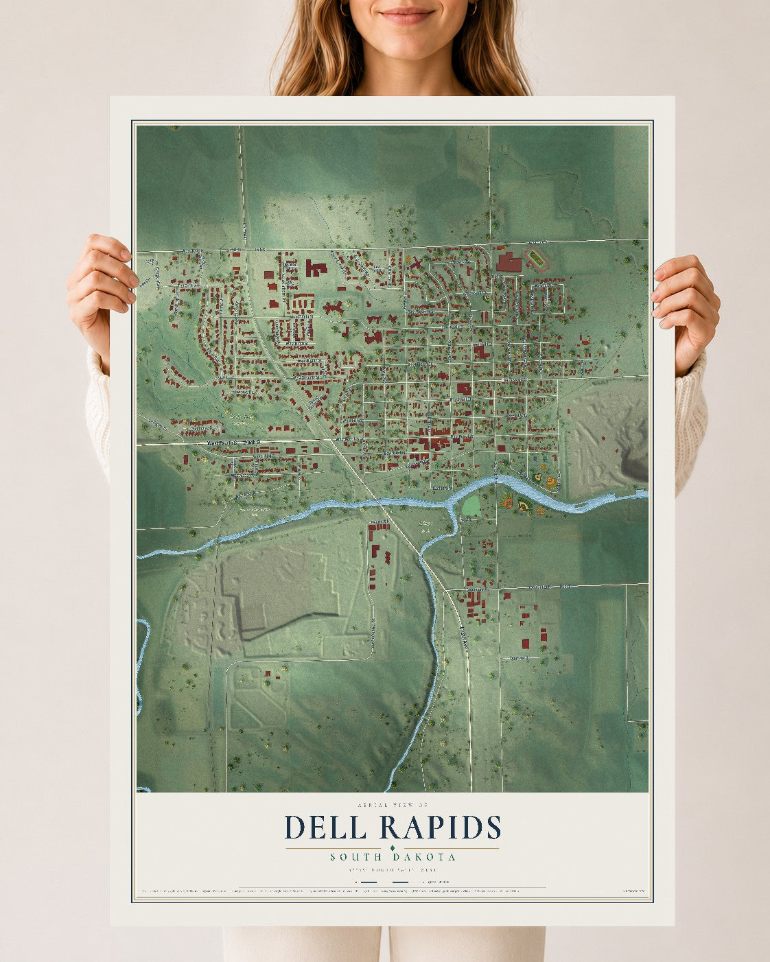 Map of Dell Rapids, South Dakota, 24 x 36 inch unframed archival matte print