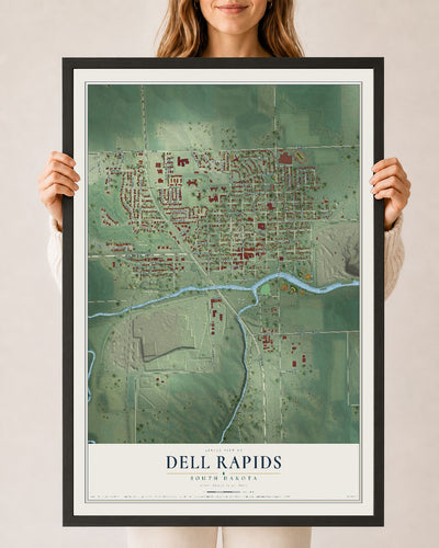 Map of Dell Rapids, South Dakota, 24 x 36 inch print in a black wood frame