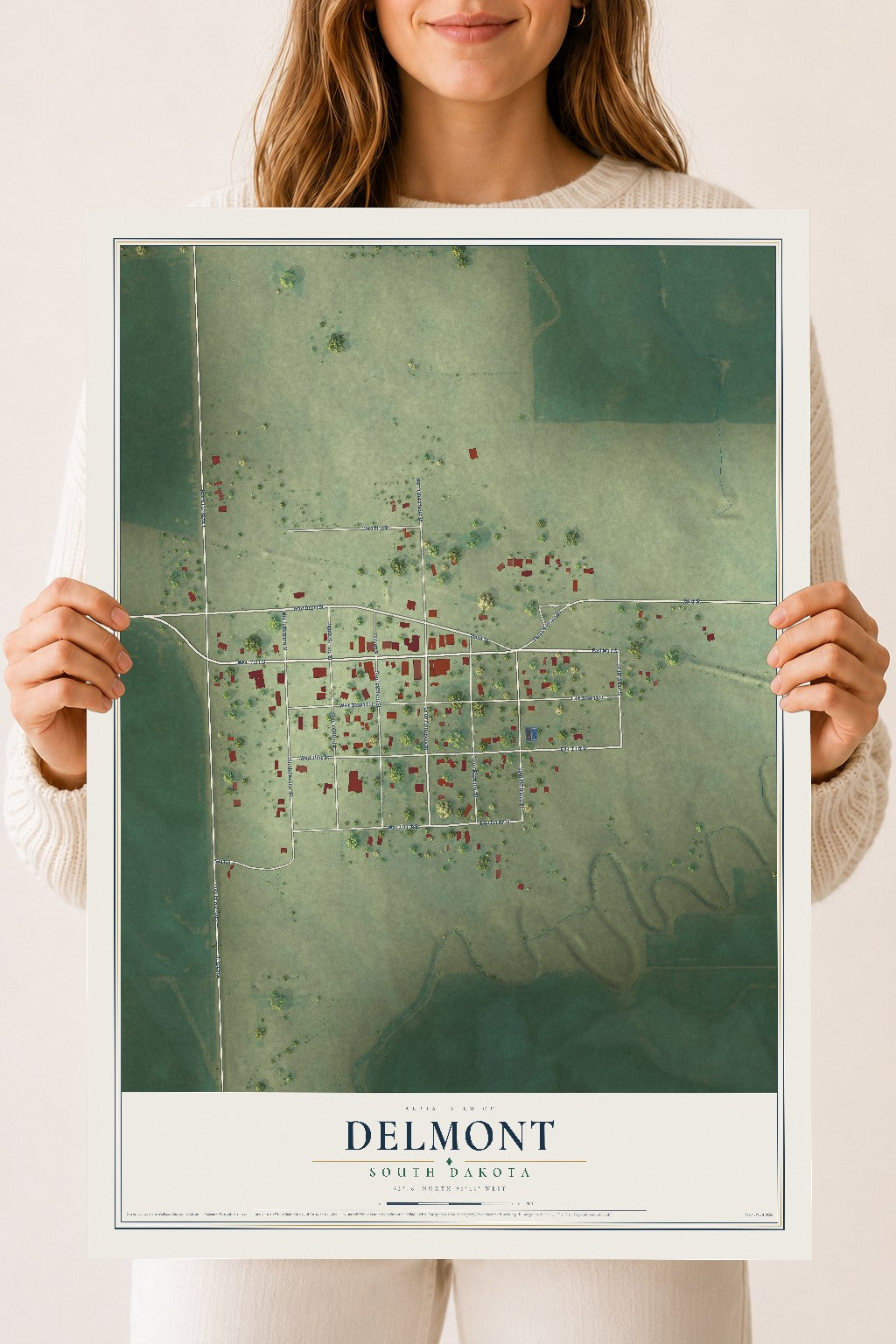 Map of Delmont, South Dakota, 18 x 24 inch unframed archival matte print
