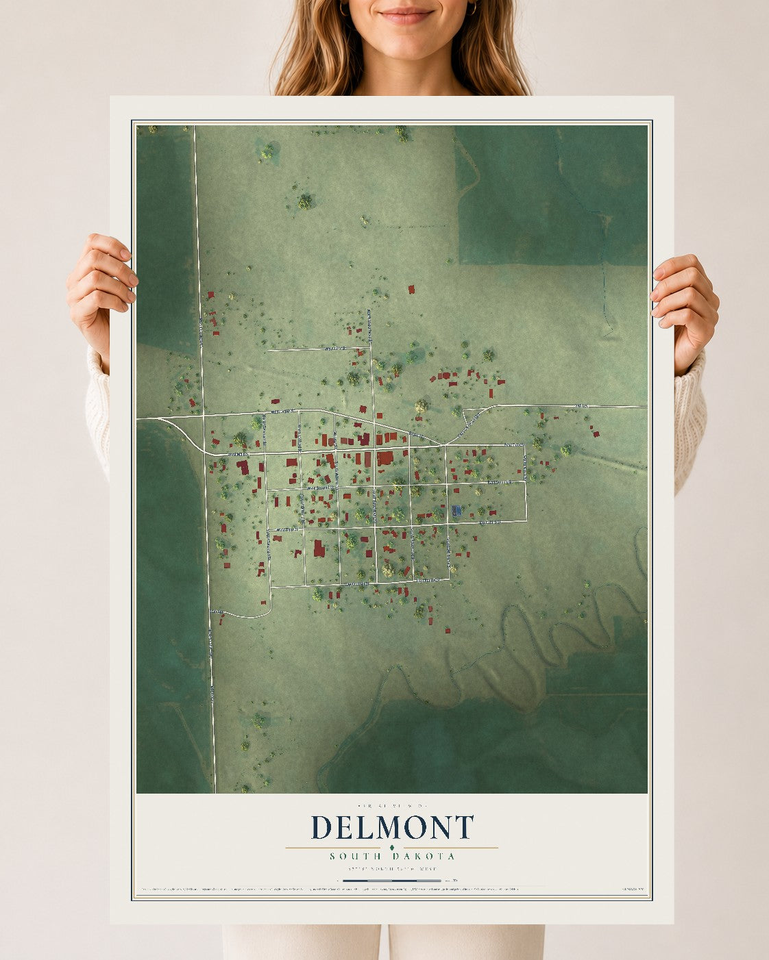 Map of Delmont, South Dakota, 24 x 36 inch unframed archival matte print
