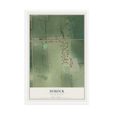Map of Dimock, South Dakota, 12 x 18 inch print in a white wood frame