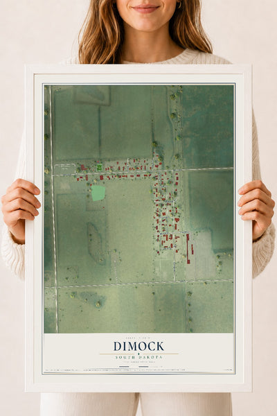 Map of Dimock, South Dakota, 18 x 24 inch print in a white wood frame