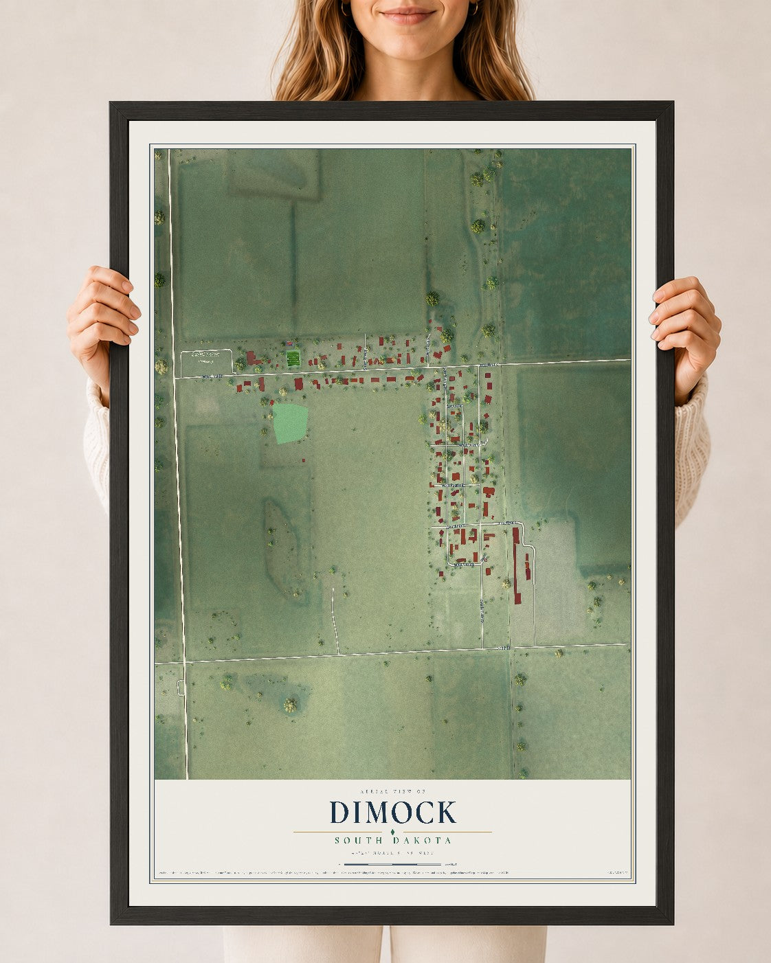 Map of Dimock, South Dakota, 24 x 36 inch print in a black wood frame