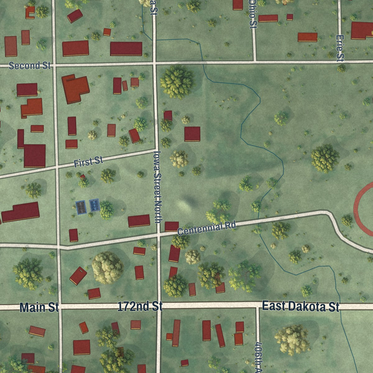 Close-up of the map of Doland, South Dakota print showing street and building detail