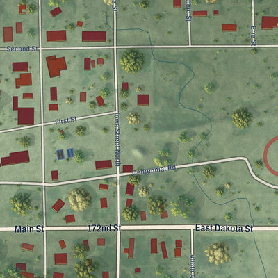 Close-up of the map of Doland, South Dakota print showing street and building detail