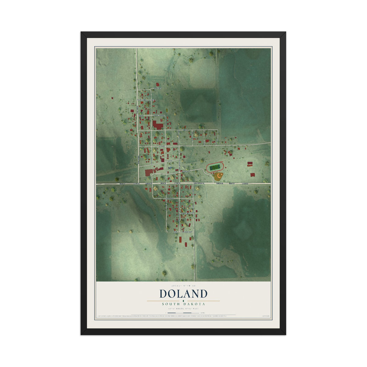 Map of Doland, South Dakota, 12 x 18 inch print in a black wood frame
