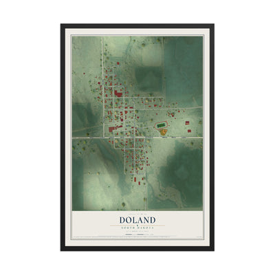 Map of Doland, South Dakota, 12 x 18 inch print in a black wood frame