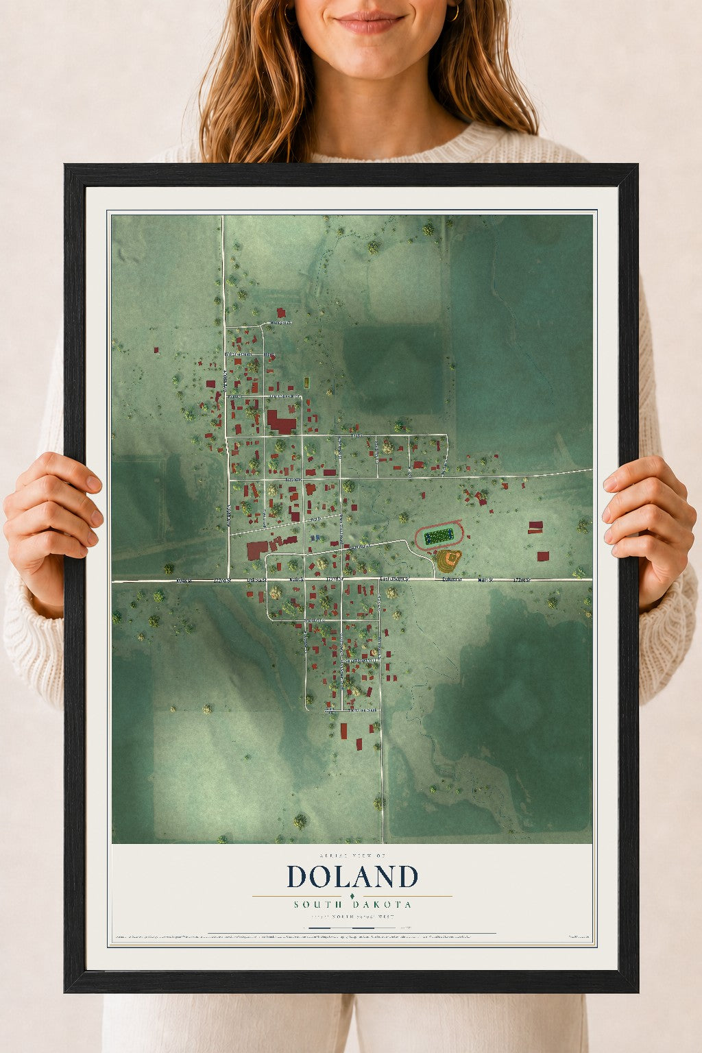 Map of Doland, South Dakota, 18 x 24 inch print in a black wood frame