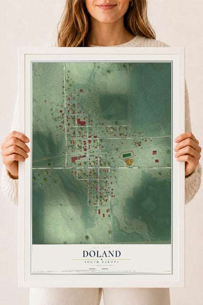 Map of Doland, South Dakota, 18 x 24 inch print in a white wood frame