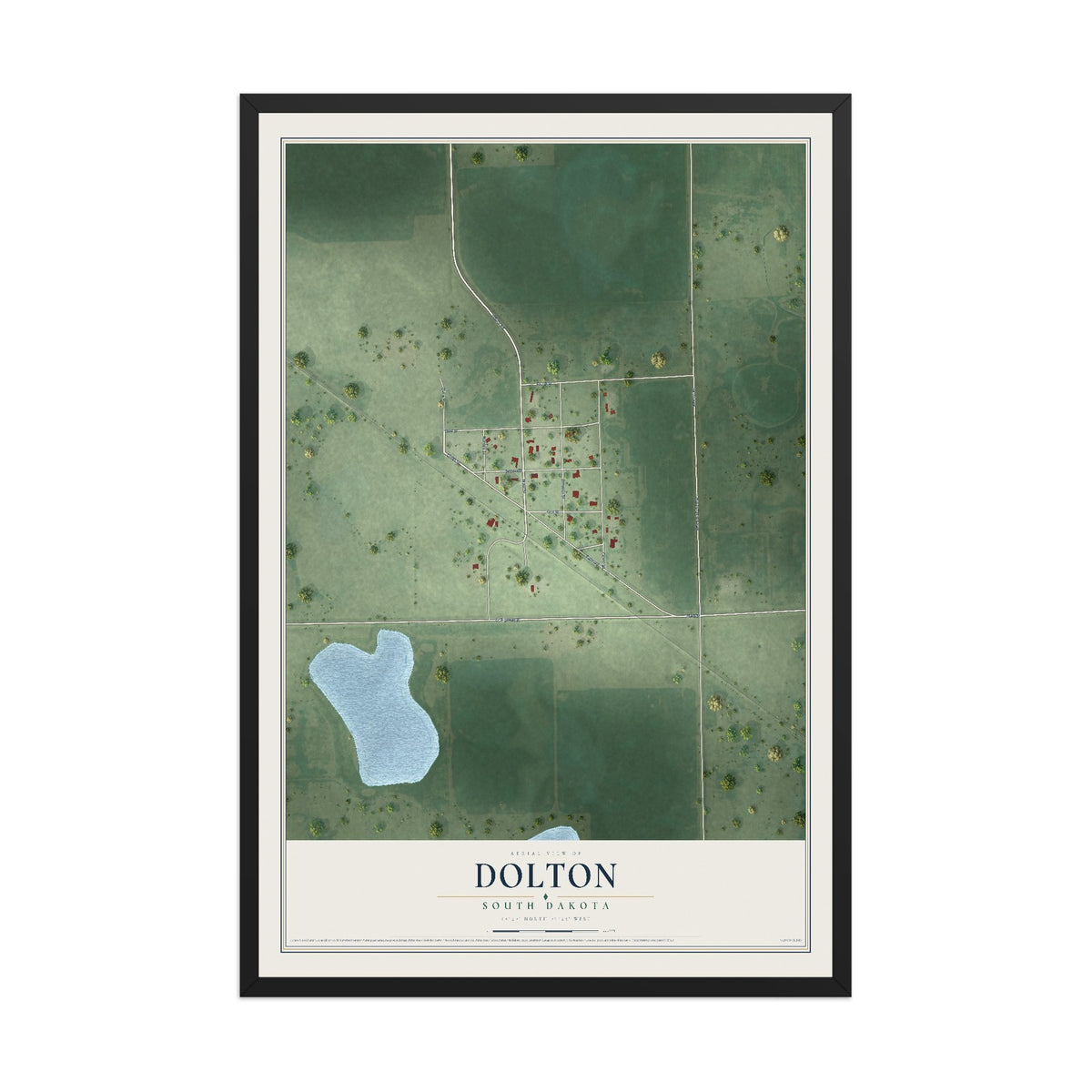 Map of Dolton, South Dakota, 12 x 18 inch print in a black wood frame