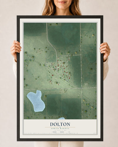 Map of Dolton, South Dakota, 24 x 36 inch print in a black wood frame