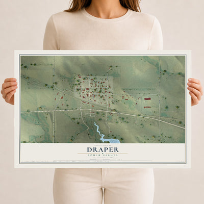 Map of Draper, South Dakota, 12 x 18 inch unframed archival matte print