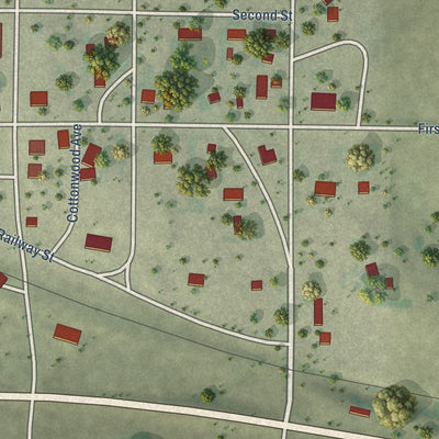 Close-up of the map of Draper, South Dakota print showing street and building detail