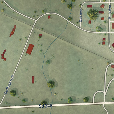 Second close-up of the map of Draper, South Dakota print showing more streets and buildings