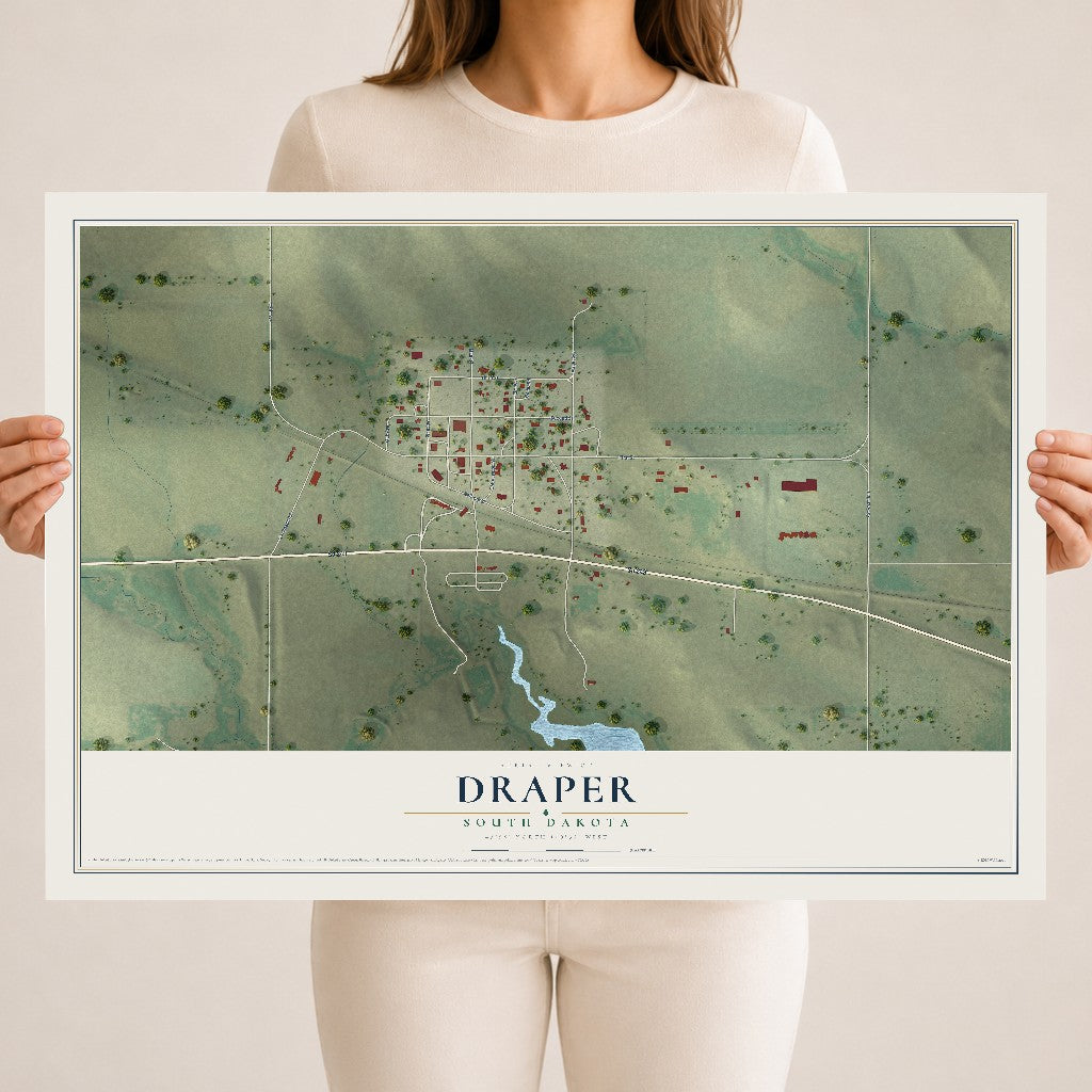 Map of Draper, South Dakota, 18 x 24 inch unframed archival matte print