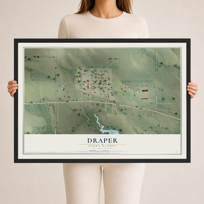 Map of Draper, South Dakota, 24 x 36 inch print in a black wood frame