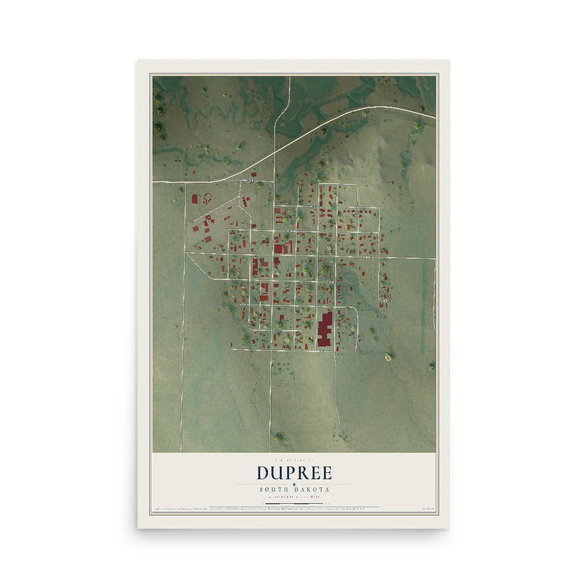 Map of Dupree, South Dakota, 12 x 18 inch unframed archival matte print