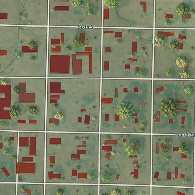 Close-up of the map of Dupree, South Dakota print showing street and building detail