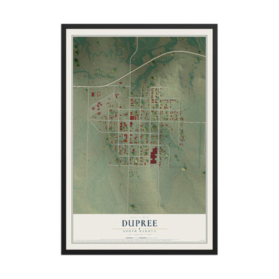 Map of Dupree, South Dakota, 12 x 18 inch print in a black wood frame