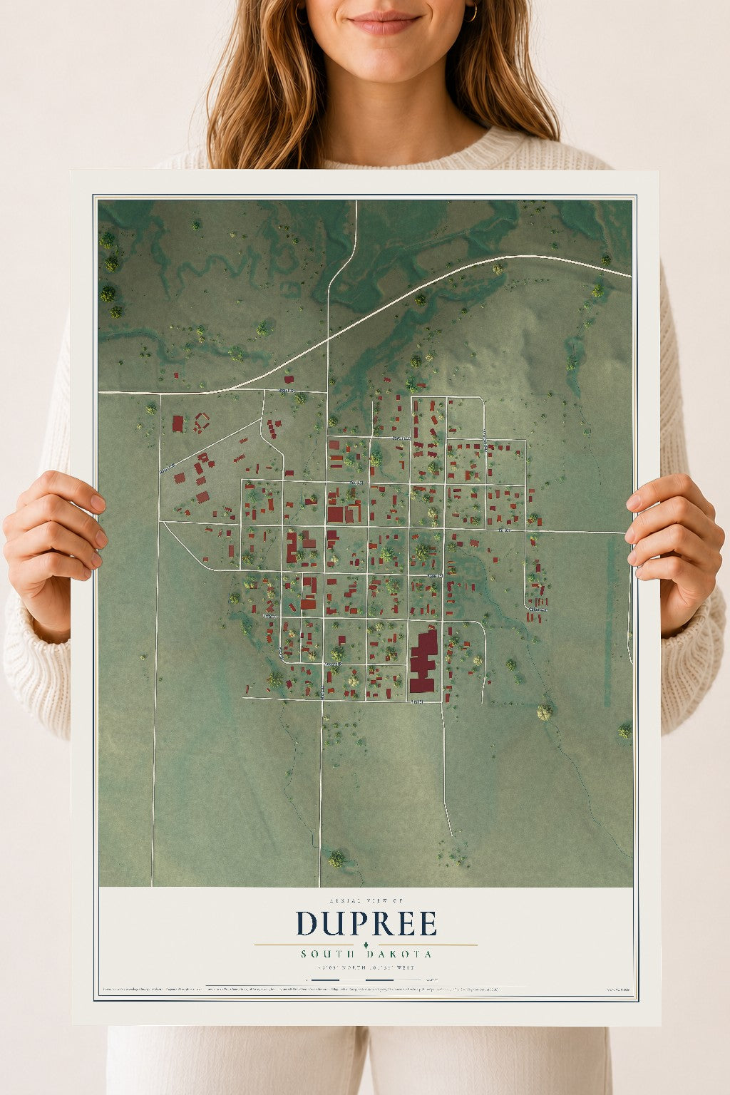 Map of Dupree, South Dakota, 18 x 24 inch unframed archival matte print