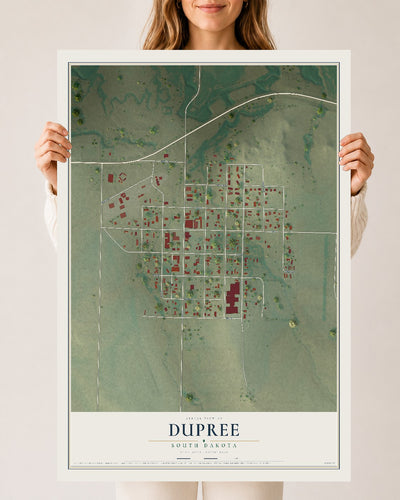 Map of Dupree, South Dakota, 24 x 36 inch unframed archival matte print