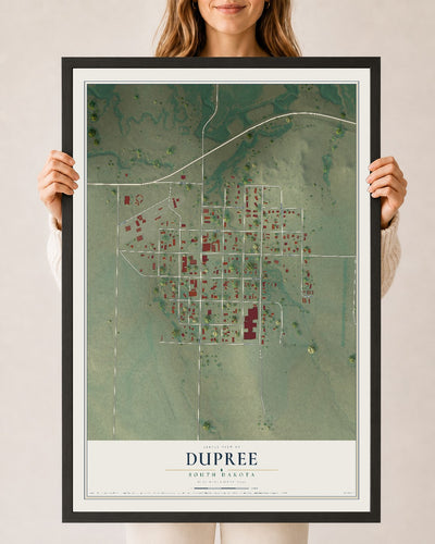 Map of Dupree, South Dakota, 24 x 36 inch print in a black wood frame