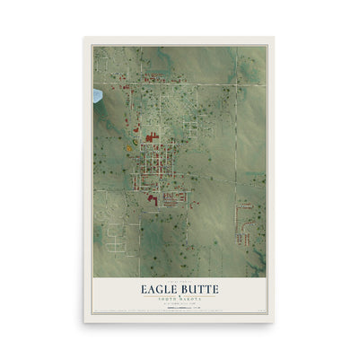 Map of Eagle Butte, South Dakota, 12 x 18 inch unframed archival matte print