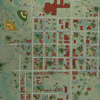 Close-up of the map of Eagle Butte, South Dakota print showing street and building detail